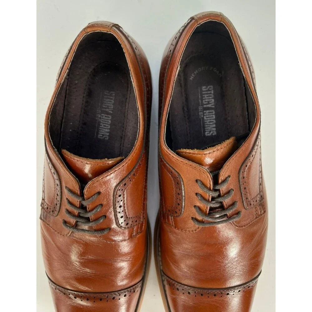 Stacy Adams Men's Cap Toe Comfort Dress Shoes Size 9.5 M Leather Golden Tan